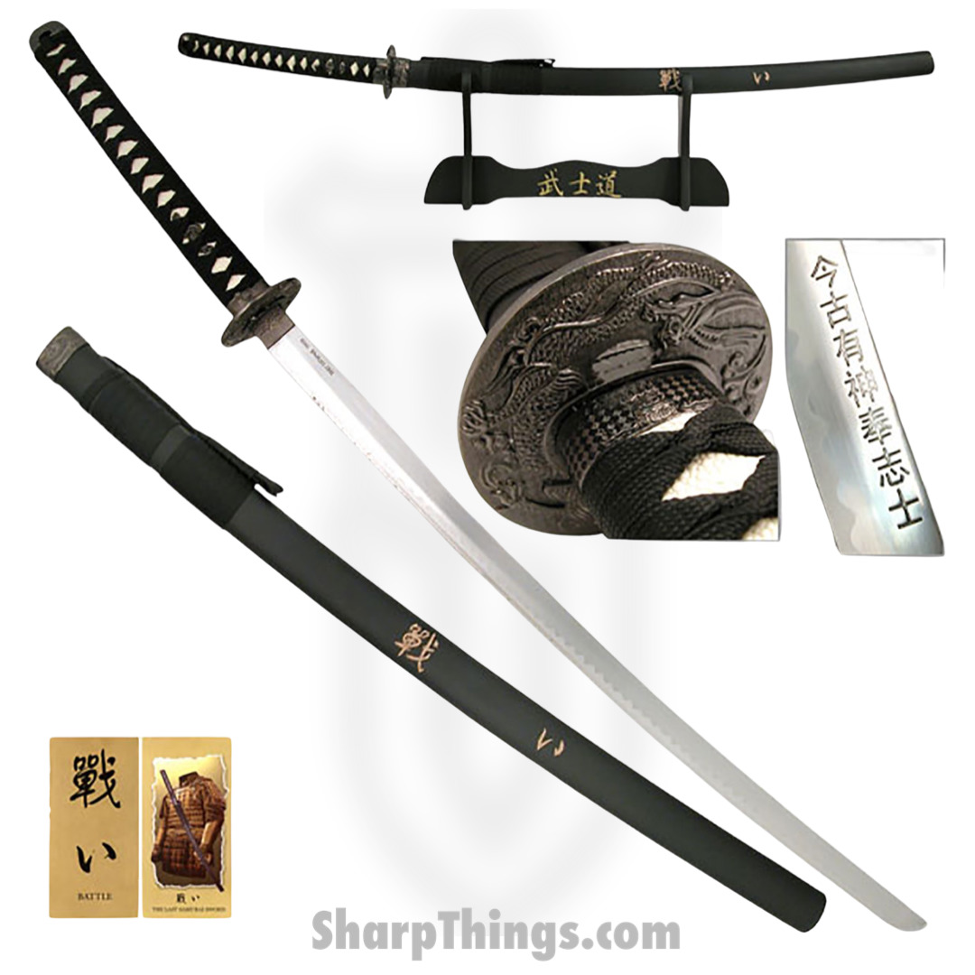 2350fad7-27a6-4a22-97e2-6f4662bf5ac9_Sw-318_1.jpg BladesUSA - Sw-318 - Sword Of Battle - Samurai Sword With Display Stand - Black - Image 1