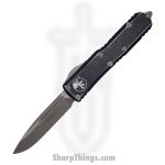 Microtech - 231-10DBK - UTX-85 - OTF Auto - Elmax, M390, 204P Stonewash Drop Point - 6061-T6 Aluminum - Distressed Black