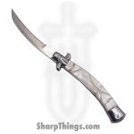 Steel River Knives - Srk11swayMOP - Swayback Bolster Lock Stilleto - 440c Satin Swayback - Mother of Pearl - MOP