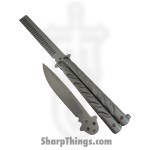 VOC - T205605S-1 - Butterfly Kit BK199 - Balisong - 440 SS Stonewash Drop Point/Comb - Aluminum - Silver