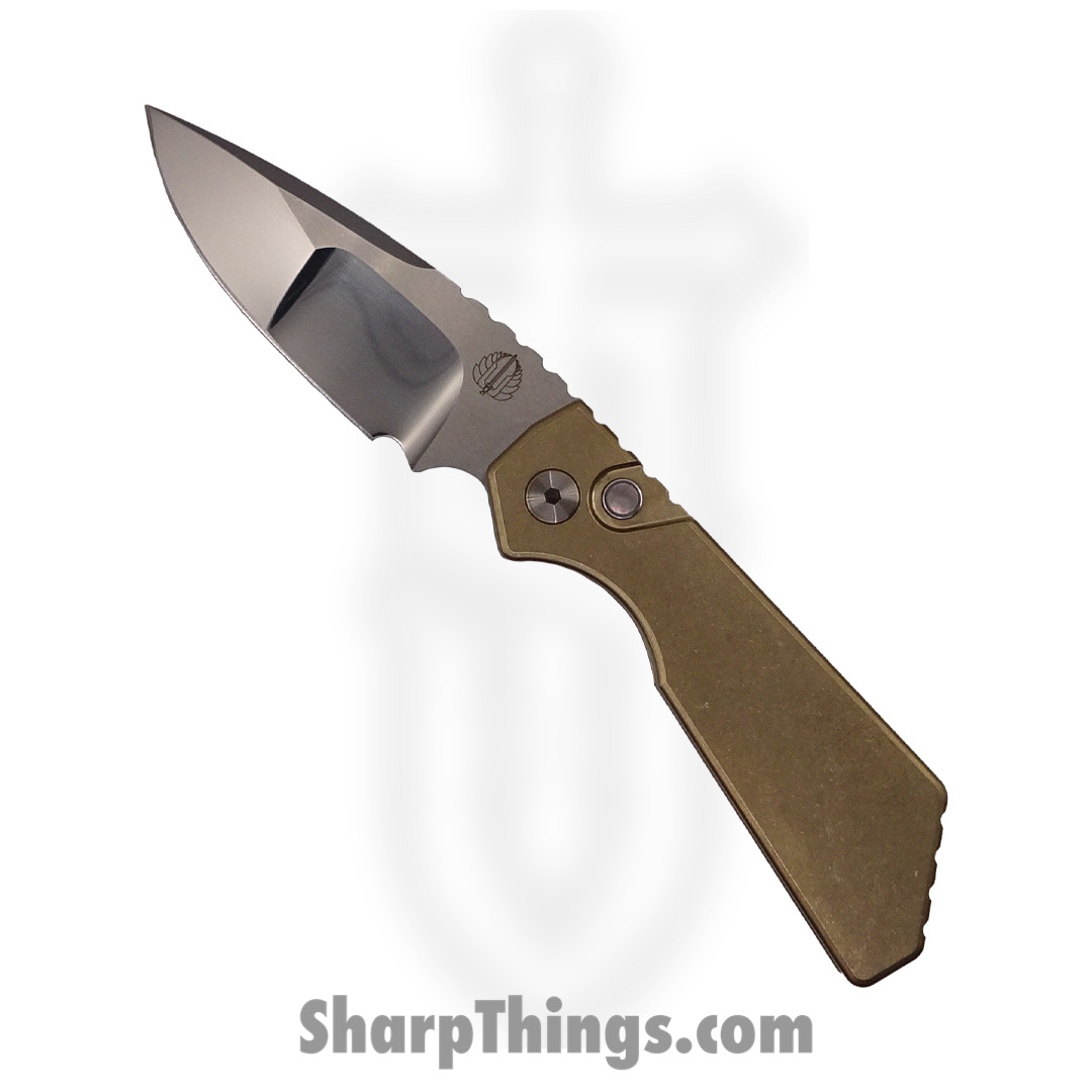 24f411dd-9c83-490f-b857-9e36c0fd166a_2023-Strider-PT.001_1.jpg ProTech - 2023 Strider PT+.001 - 2023 Strider PT+ Custom - Automatic Knife - Irie Hand Compound Ground and polished - SW ALBronze - MOP Button - Image 1