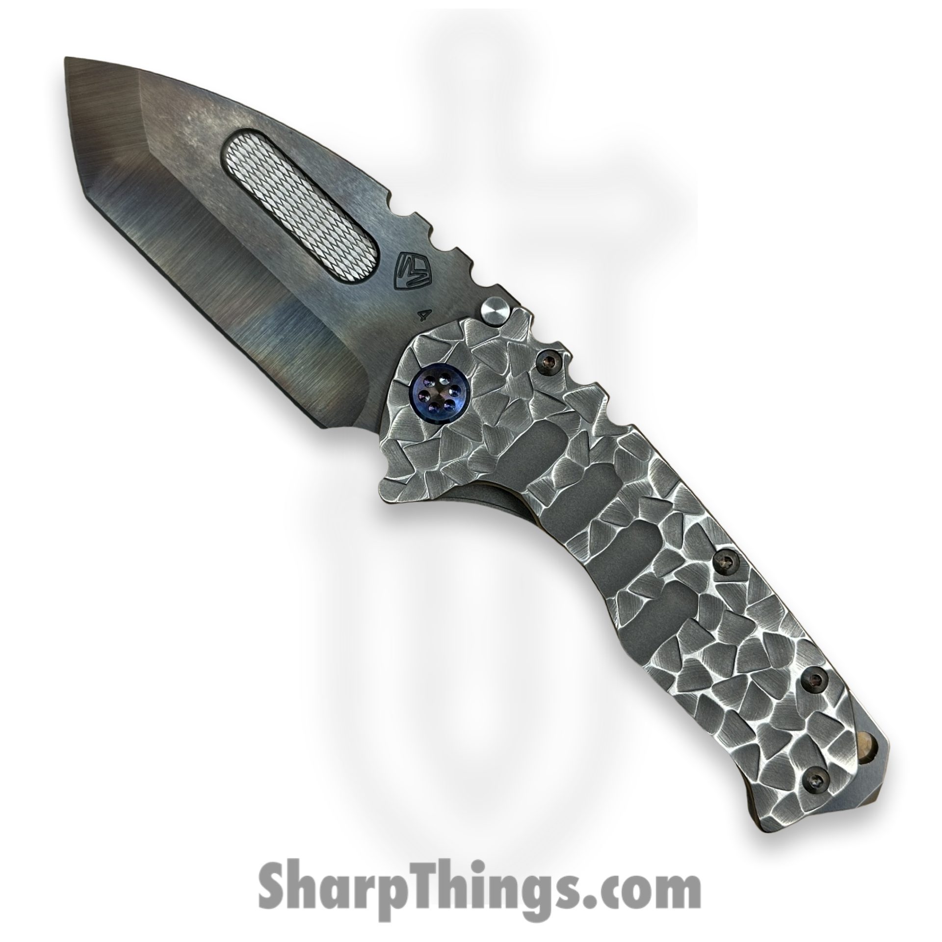 2528450b-c4c1-4bfc-b72c-05067d386ad7_MK0124VT-01TM-TFCF-BN_1.jpg Medford Knife and Tool - MK0124VT-01TM-TFCF-BN - Praetorian "T" - Folding Knife - S45VN Vulcan Tanto - Titanium - BB/Brsh Silver "Peaks & Valleys" - Image 1