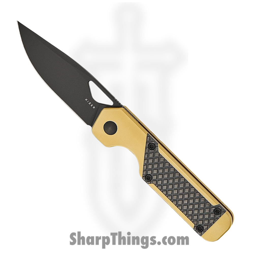 266a4206-7f2e-4c2e-a3e0-8e8ff361ed71_KI3634SA3_1.jpg Kizer Cutlery - KI3634SA3 - Mini Militaw - Folding Knife - CPM S45VN Coated Drop Point - Titanium with Zalium Inlays - Gold Black - Image 1