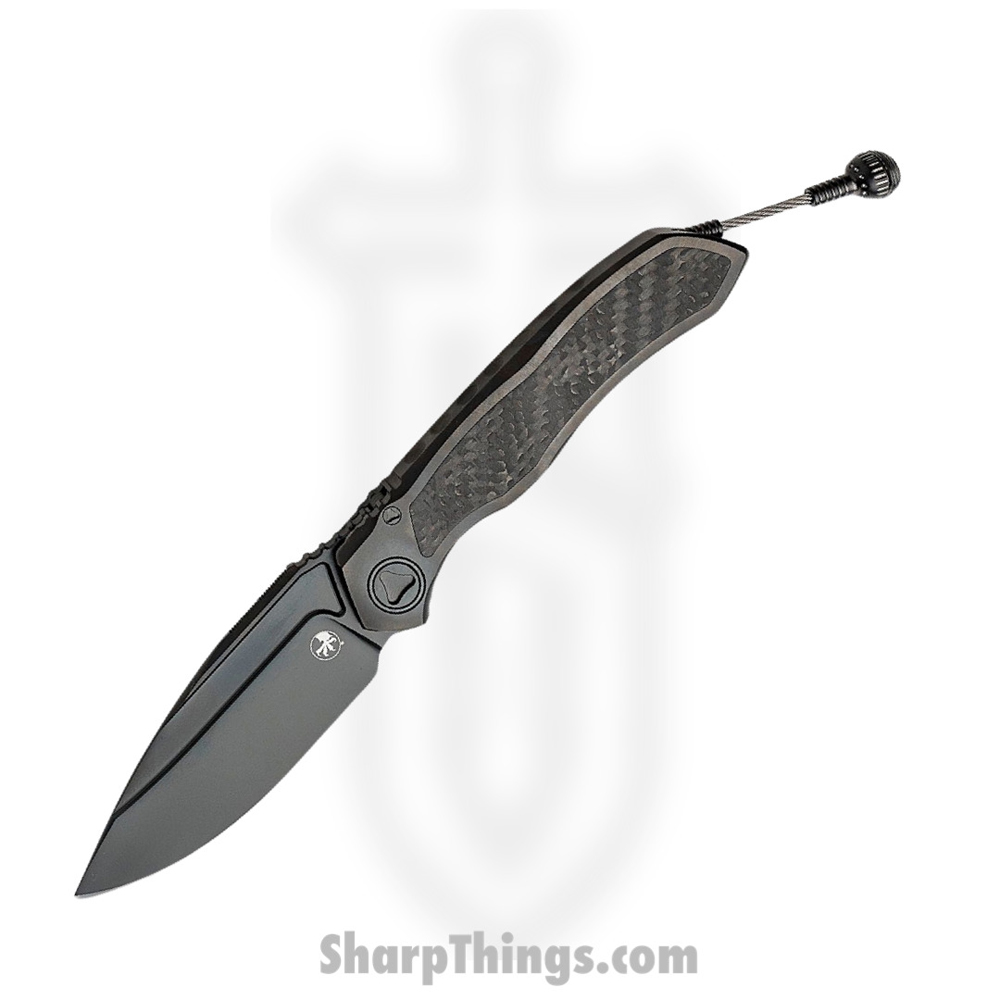 277c39e6-a548-4062-b9d8-6cfb45fe7b26_190C-1DLCTCFITI_1.jpg Microtech - 190C-1DLCTCFITI - Anax - Folding Knife - M390 Coated Drop Point - Titanium/CF Inlay - Black - Image 1