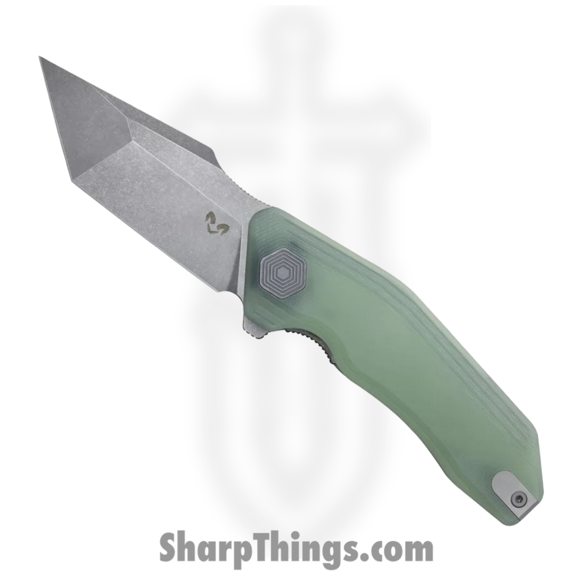 27df4939-237b-481e-a0c4-9b1d5e4bb47c_DMN002GJ_1.jpg Damned Designs - DMN002GJ - Yokai - Folding Knife - 14C28N Stonewash Tanto - G10 - Jade - Image 1