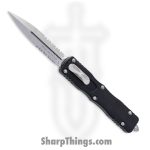 Microtech - 227-11 - Dirac Delta - OTF Auto - Stonewash Double Edge Dagger Partially Serrated - 6061-T6 Aluminum - Black