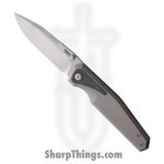Pena Knives - PE56 - Alacran Framelock - Folding Knife - M390 Satin Extended Tang - Titanium with Micarta Inlay - Gray Black