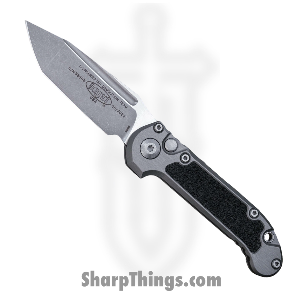 28bfd519-493a-4c9c-b98c-83bc76c2ba27_1136-10APNC_1.jpg Microtech - 1136-10APNC - L.U.D.T. Gen III - Automatic Knife - M390 Apocalyptic Tanto - Aluminum - Gray - Image 1