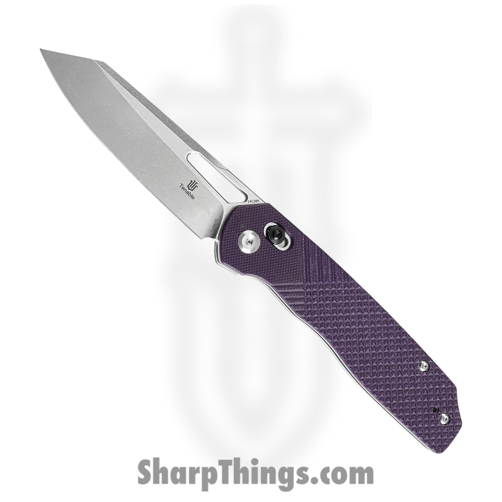 29c716dc-1c23-4fdf-a3c2-05ef00ef2ccd_T1006V5_1.jpg Tenable Knives - T1006V5 - Shard - Folding Knife - 14C28N Stonewash Reverse Tanto - G10 - Purple - Image 1