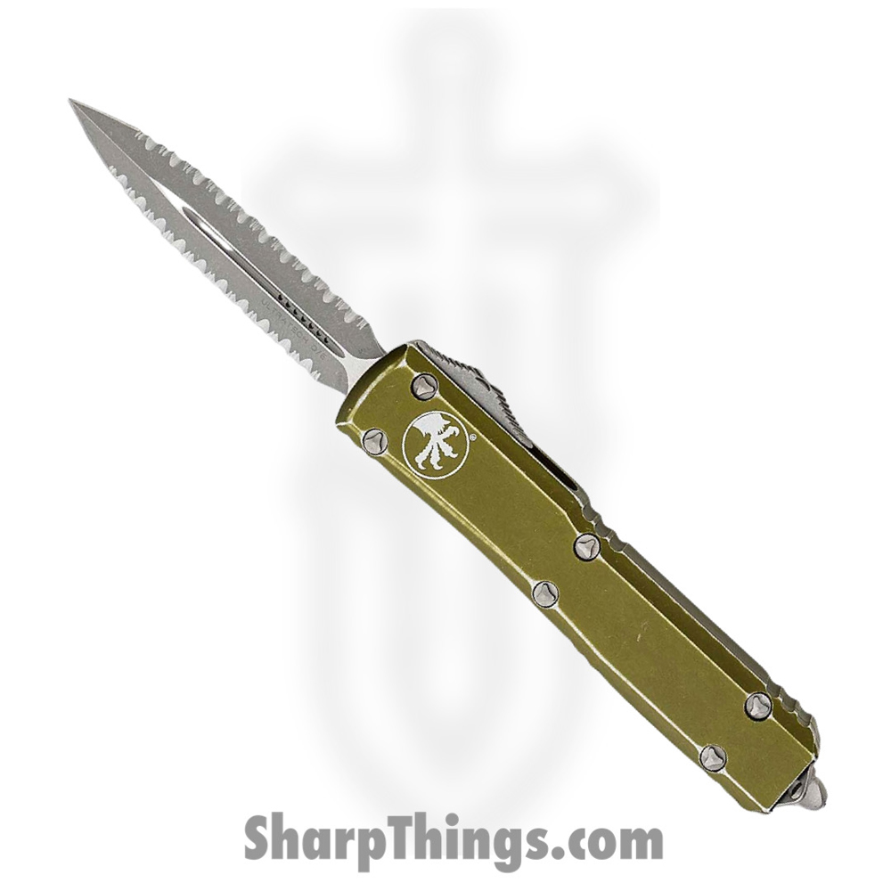 2a5660ed-f465-4a09-b98a-d1293aecf7a6_122-D12DOD_1.jpg Microtech - 122-D12DOD - Ultratech - OTF Auto - Elmax Apocalyptic Dagger - 6061-T6 Aluminum - Distressed OD Green - Image 1