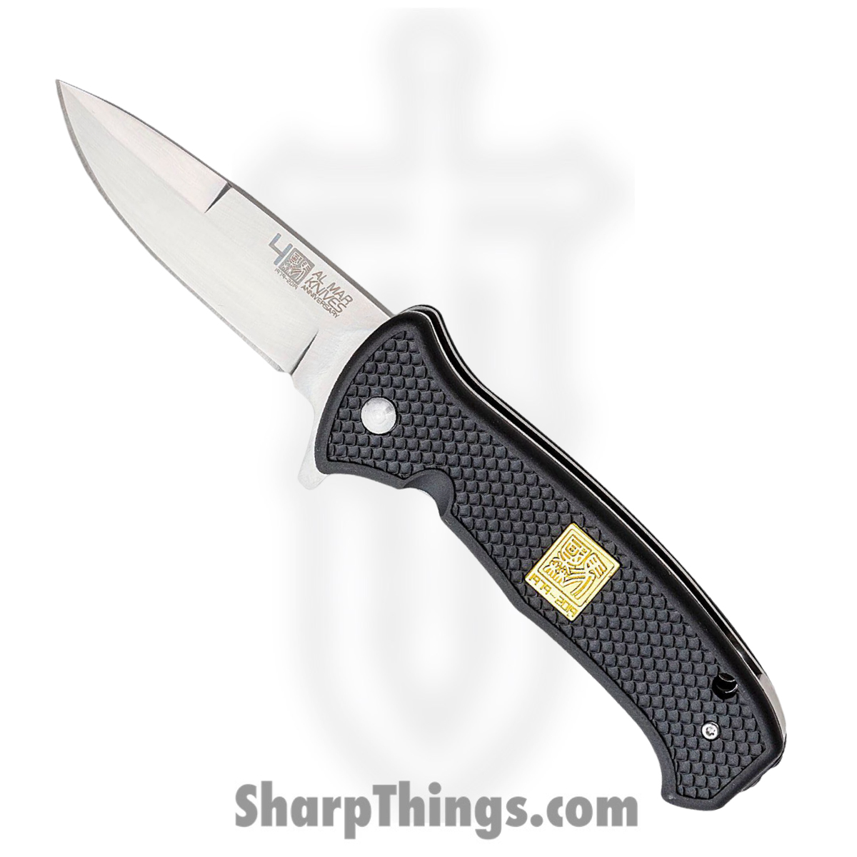 2a930808-c21c-46ed-8b49-fffea2faf9be_AMK9202_1.jpg Al Mar - AMK9202 - 40th Anniversary SERE - Automatic Knife - D2 Satin Drop Point - FRN with Logo Inlay - Black Gold - Image 1