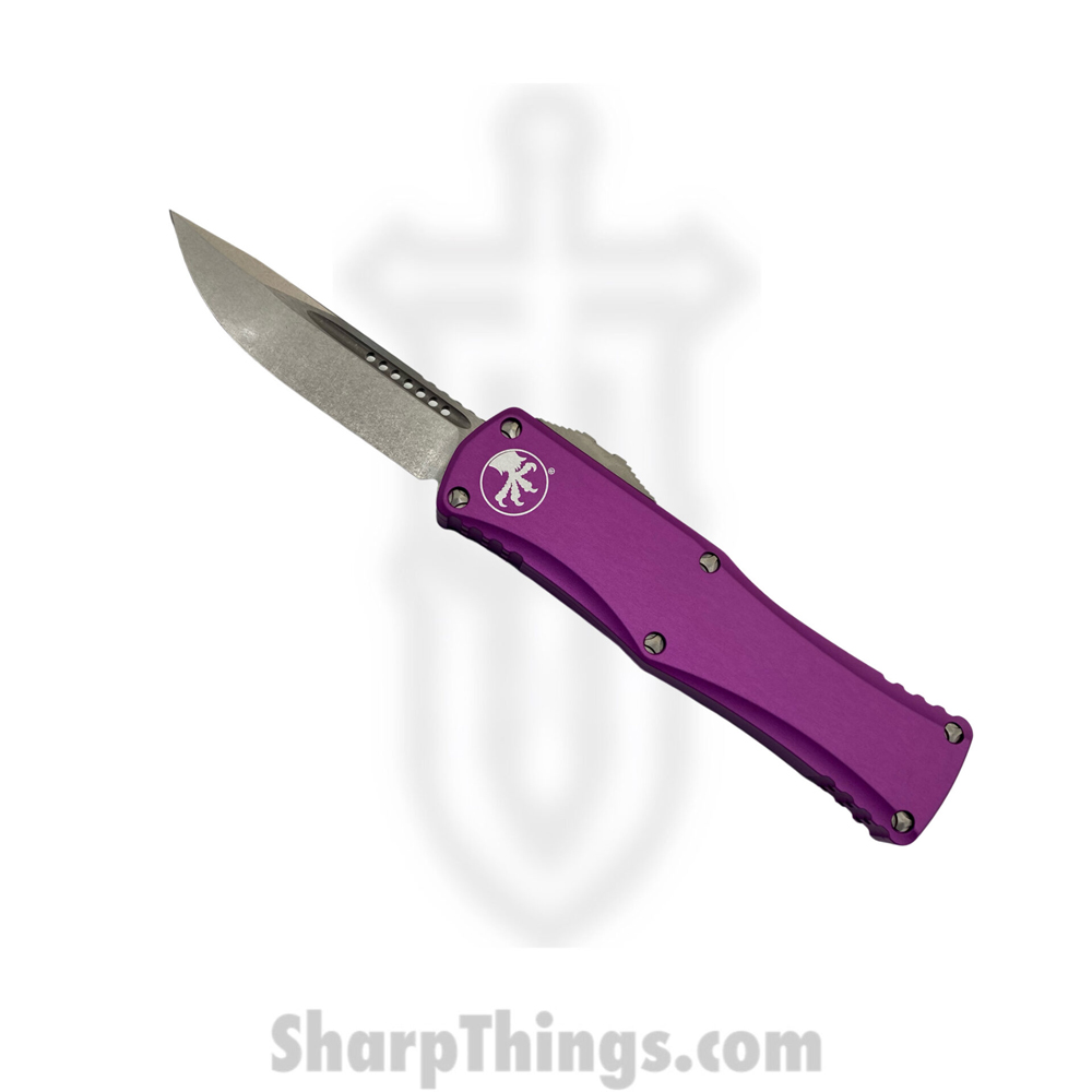 2b1d6d98-035e-45f0-a0d0-c024c711b93a_703-10VI_1.jpg Microtech - 703-10VI - Hera - OTF Auto - Elmax, M390, 204P Stonewash Drop Point - 6061-T6 Aluminum - Violet - Image 1