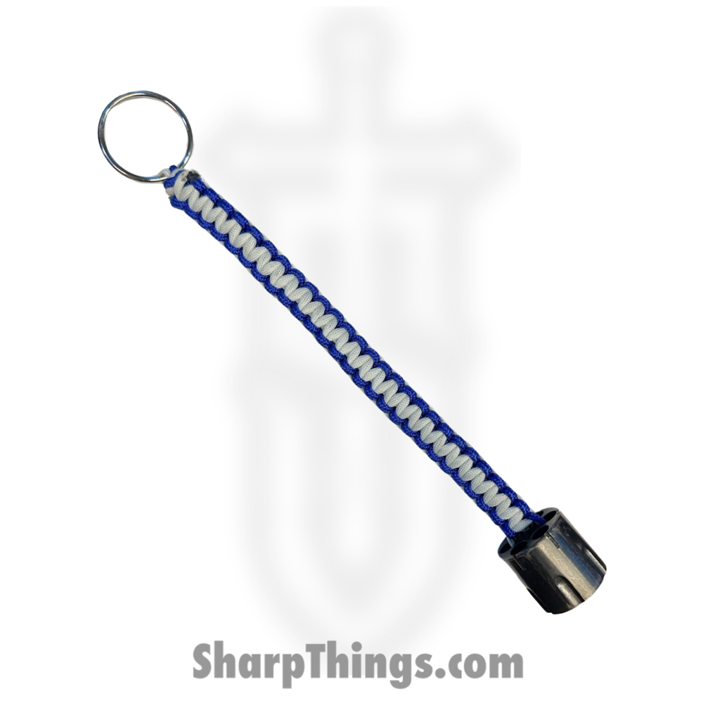 2c119947-08c4-4642-9f9e-140b90e324d5_FHF-WK-38_1.jpg Full Heart Forge - FHF-WK-38 - Weighted Keychain ".38" - Steel - Paracord - Black, White, Blue - Image 1