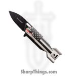 Tac Force - TF1039POP-FG - WWII Shark Bomb Shaped - Assisted Open Knife - 3Cr13 Black Stonewash - Aluminum - Flag