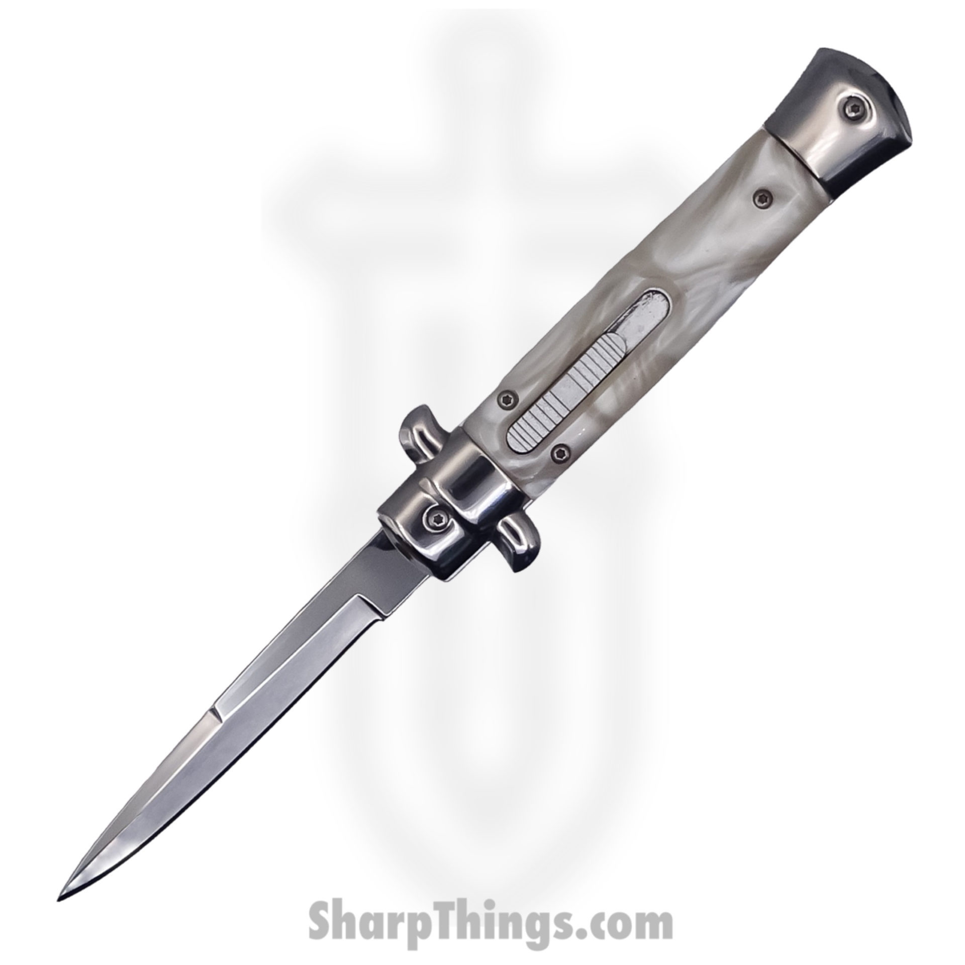 2d47983e-5ed2-4398-b884-fa1f80fa71f5_SBOTF9ITMP_12.jpg Steel River Knives - SBOTF9ITMP - Pezzo – 9” Italian Stiletto OTF Automatic Knife – 440 Bayonet - MOP - Image 1