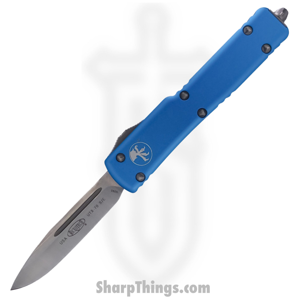 2d9770ce-ba9b-41bc-8e98-a8bef791bd2f_148-4TQ_1.jpg Microtech - 148-4TQ - UTX-70 - OTF Auto - M390 Satin Drop Point - 6061-T6 Aluminum - Turquoise - Image 1