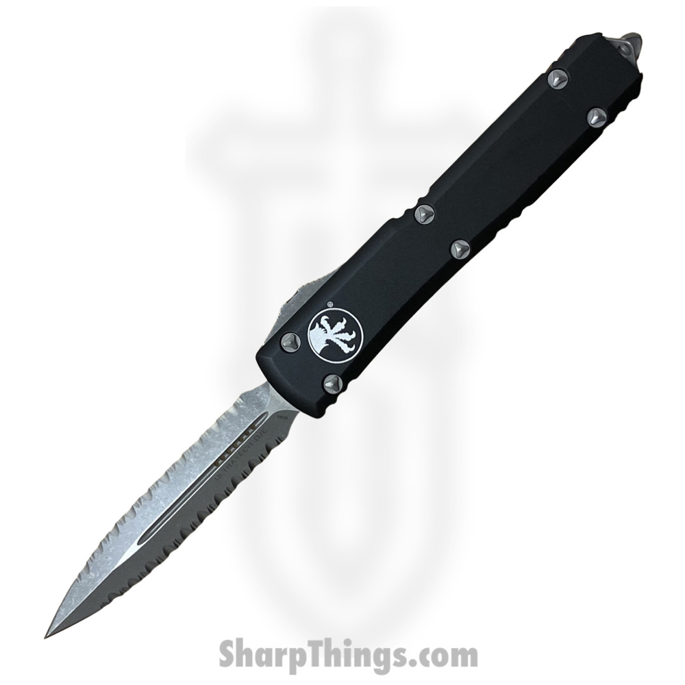 2dac2990-fb63-4717-ac45-b3a192037f15_122-D12AP_1.jpg Microtech - 122-D12AP - Ultratech - OTF Auto - Elmax, M390, 204P Apocalyptic Dagger - 6061-T6 Aluminum - Black - Image 1
