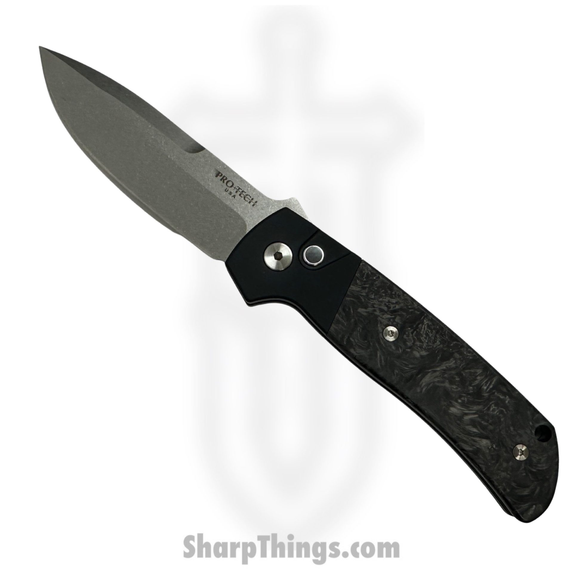 2e1e3a89-bfb8-4d27-b8e9-564000f4af54_BT2731_1.jpg ProTech - BT2731 - Terzuola ATCF - Automatic Knife - Magnacut Stonewash Drop Point - Aluminum/FatCarbon - Black/Gray - Image 1
