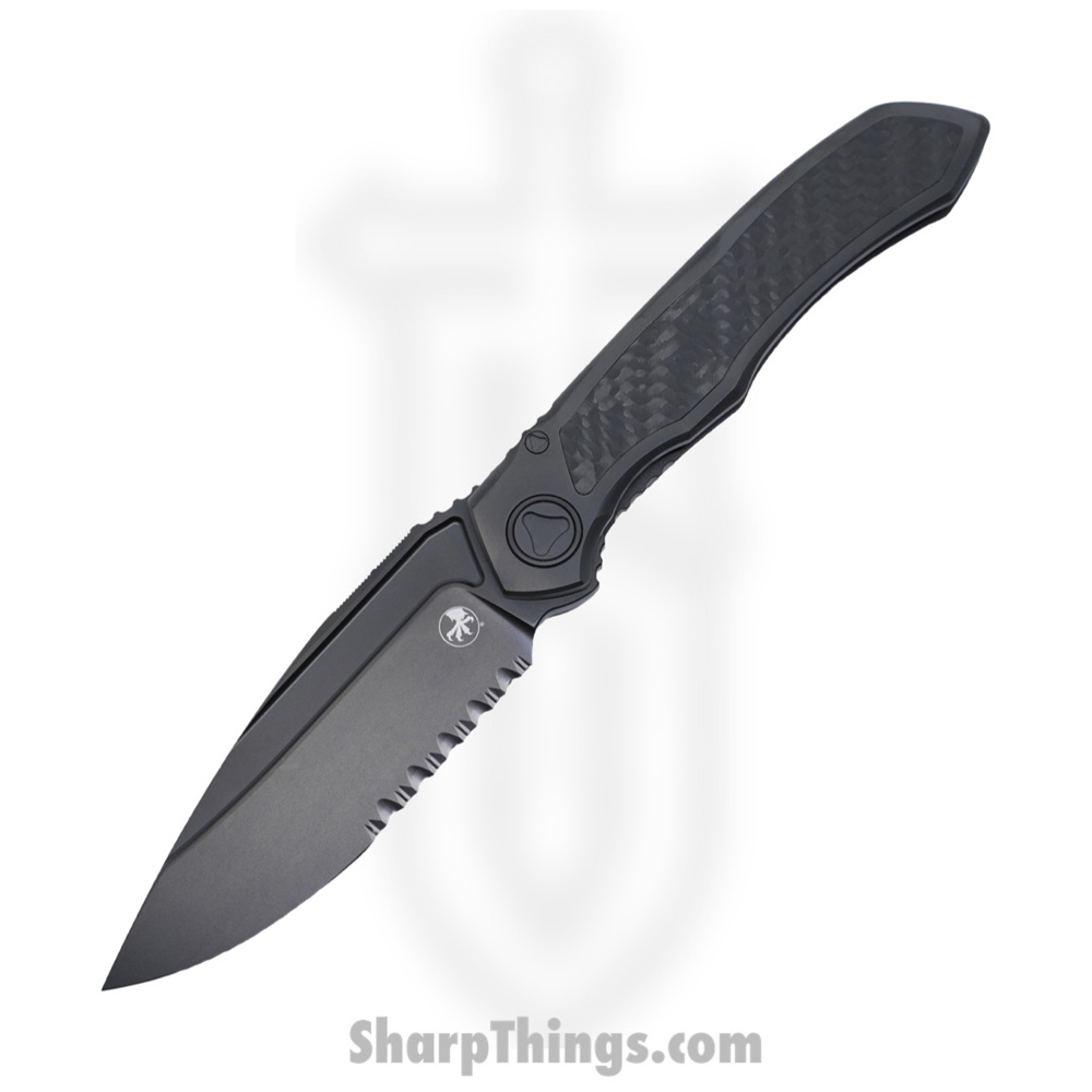 2ed9497c-820a-4f0a-8eb8-3bdeb0f8fb37_190C-2DLCTCFITI_1.jpg Microtech - 190C-2DLCTCFITI - Anax - Folding Knife - M390 Coated Drop Point - Titanium/CF Inlay - Black - Image 1