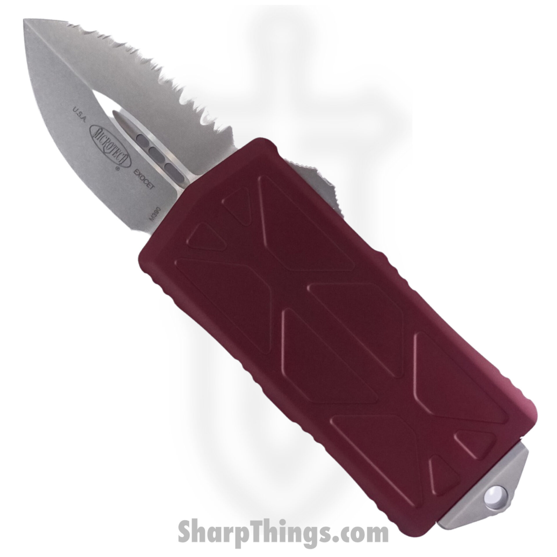 2f848224-c03b-4a3e-82ff-839fa1920289_157-12MR_1.jpg Microtech - 157-12MR - Exocet - OTF Auto - Elmax, M390, 204P Stonewash Dagger - 6061-T6 Aluminum - Merlot - Image 1