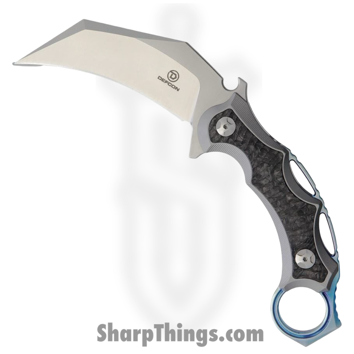 30fb6e09-8e3d-45ef-a9e4-6745c8bc2bed_TF31011_1.jpg Defcon - TF31011 - Jungle - Fixed Blade Knife - D2 Satin Karambit - Titanium CF Inlay - Black Silver - Image 1