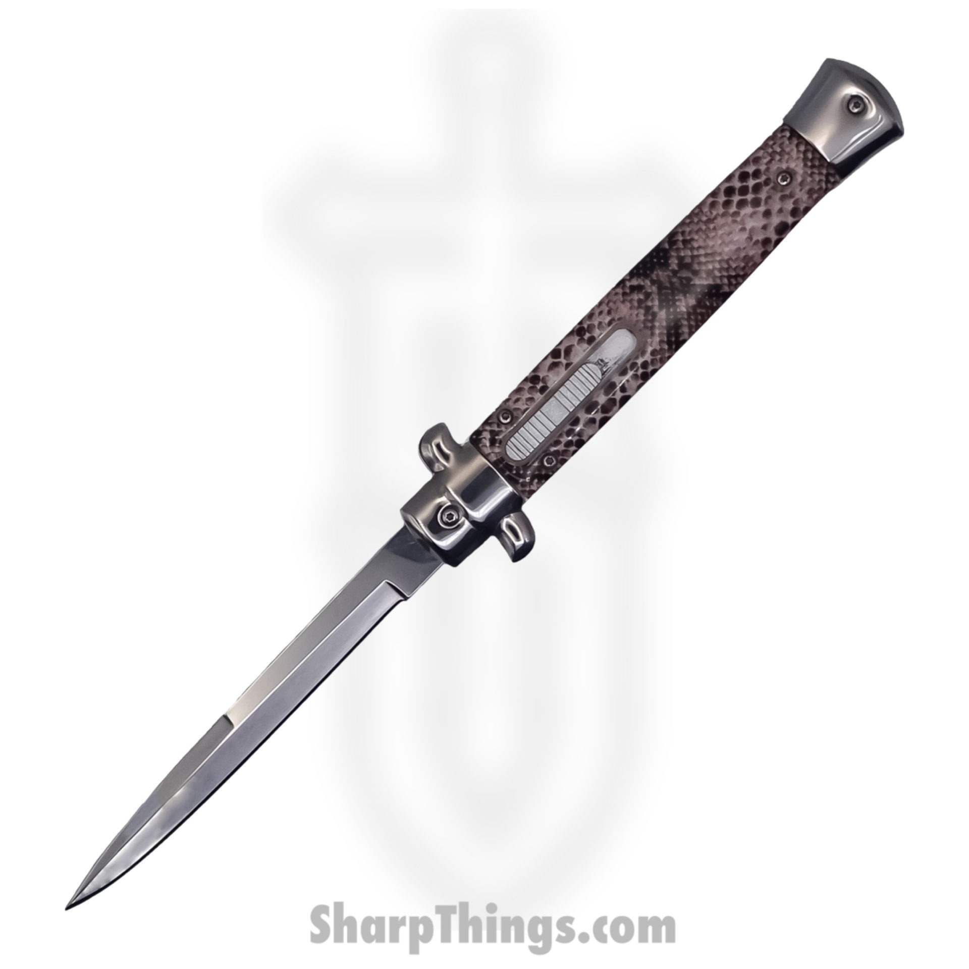 31522026-baed-4516-b253-d4f8430f5b18_SBOTF9ITRS_1.jpg Steel River Knives - SBOTF9ITRS - Pezzo – 9” Italian Stiletto OTF Automatic Knife – 440 Bayonet - Rattlesnake - Image 1