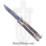 Bear & Son - BC517D - Butterfly - Balisong - Damascus Drop Point - India Stag Bone - Brown