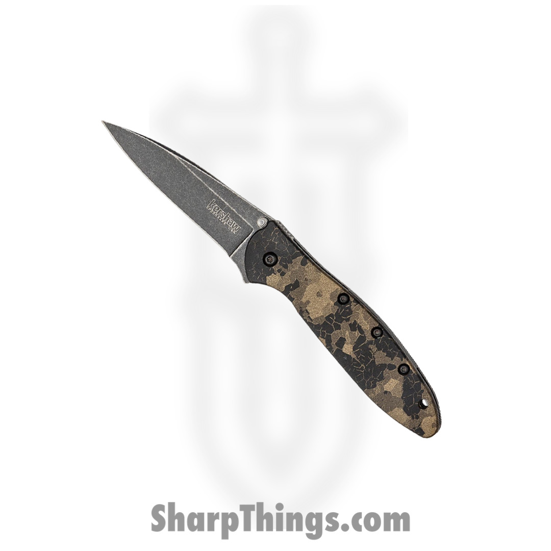 3203c48b-7ea9-4c42-9623-33376b9ea1a6_1660DEB_1.jpg Kershaw - 1660DEB - Ken Onion Leek - Assisted Open Knife - 14C28N Blackwash Modified Wharncliffe - 6061-T6 Aluminum - Digital Brown - Image 1