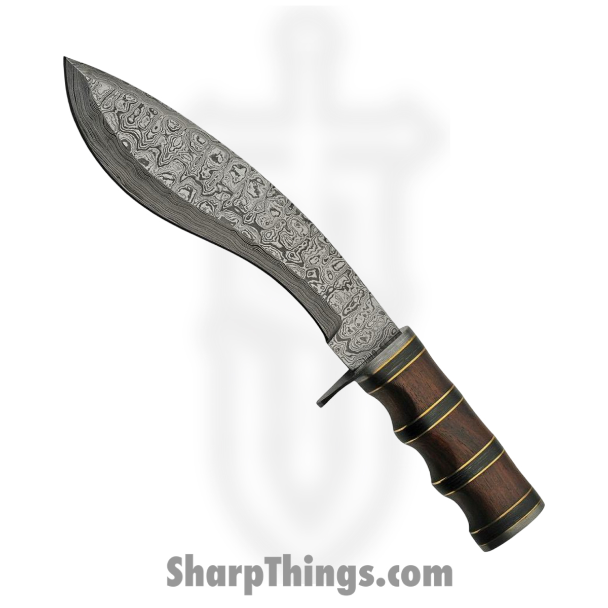 323f9f45-c68f-4231-b4a2-a348c25c06b7_DM1261_1.jpg Damascus - DM1261 - Bowie - Fixed Blade Knife - Damascus Kukri - Rosewood/Pakkawood - Brown Black - Image 1