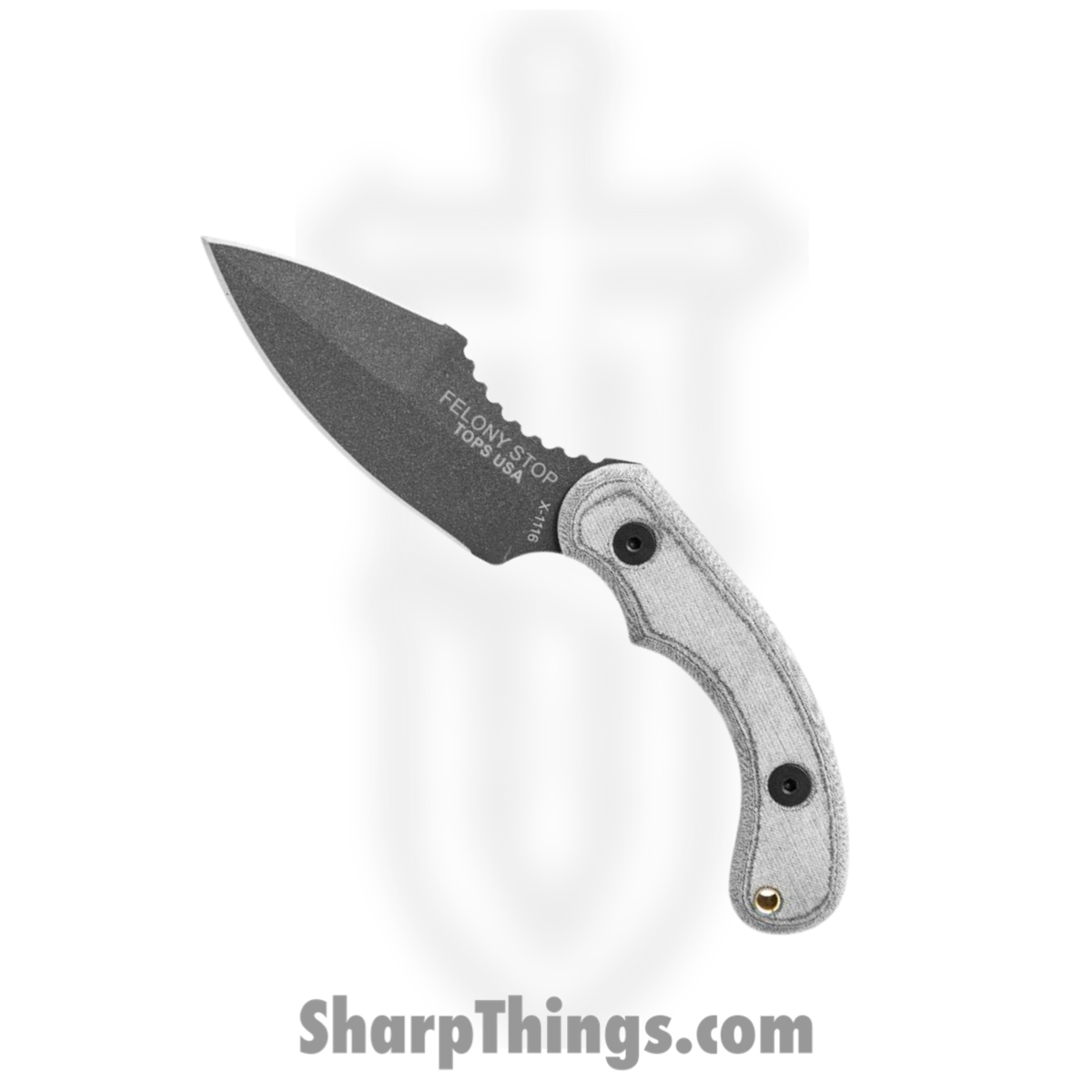332cf144-0392-4ca1-aab2-f92bd9636a1a_TPFELS01_1.jpg Tops - TPFELS01 - Felony Stop Tactical - Fixed Blade Knife - 1095 Tactical Gray Drop Point - Linen Micarta - Black - Image 1