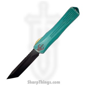 Heretic Knives - H031-8A-BOUNTY - Manticore X Bounty Hunter - OTF Auto - Magnacut Coated Tanto - 6061-T6 Aluminum/Camo Carbon - Green/Red/Yellow