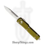 Microtech - 148-10OD - UTX-70 - OTF Auto - Elmax, M390, 204P Stonewash Drop Point - 6061-T6 Aluminum - OD Green
