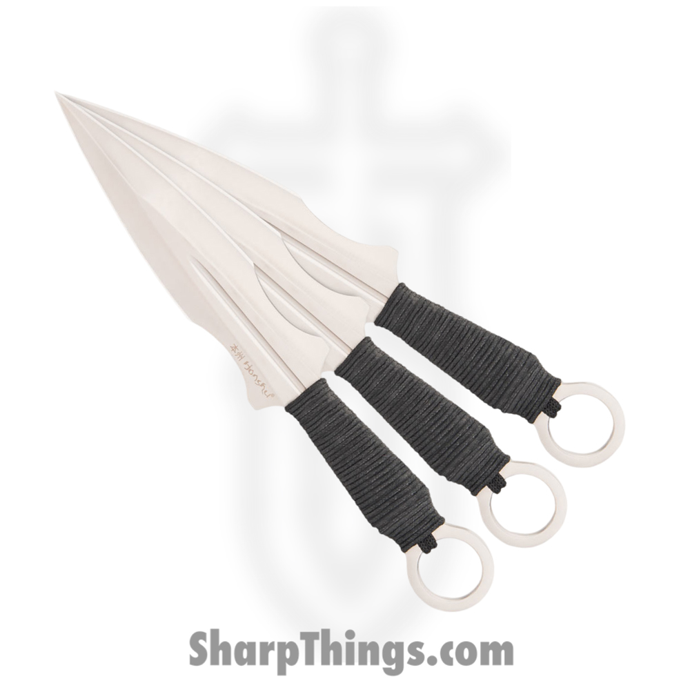 34490c41-2a7b-419c-80a4-682ebaa1da00_UC3453_1.jpg United Cutlery - UC3453 - Honshu Kunai Throwing Set With Sheath - Fixed Blade Knife - 7Cr13 Satin Dagger - Cord Wrapped - Black - Image 1