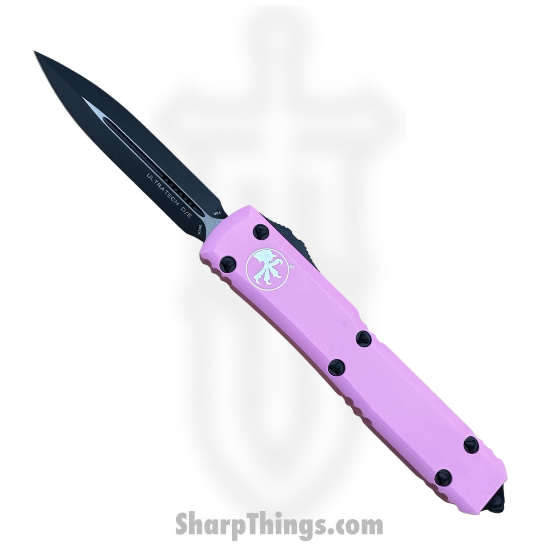 371982a1-ab02-4beb-aa90-c7041ba02cb2_122-1BPK_1.jpeg Microtech - 122-1BPK - Ultratech - OTF Auto - Black D/E Dagger - 6061-T6 Aluminum - Barbie Pink - Image 1