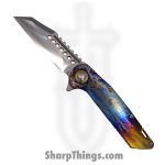 Microtech - 392-MCK-BC18 - Warhound Manual - M390 High Polish Warhound - Titanium - Galactic Acidwash