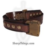 Microtech - APIS BELT 5 - APIS Belt Men's - Titanium Bronze Buckle - Distressed Water Buffalo Leather - Dark Brown