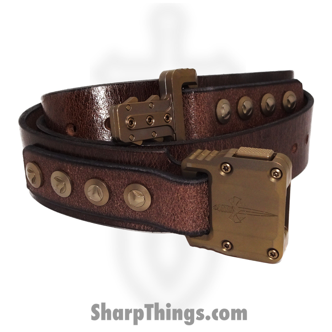39a57987-1b56-434d-b5a5-b5c26e41d3aa_APIS-BELT-5_1.jpg Microtech - APIS BELT 5 - APIS Belt Men's - Titanium Bronze Buckle - Distressed Water Buffalo Leather - Dark Brown - Image 1
