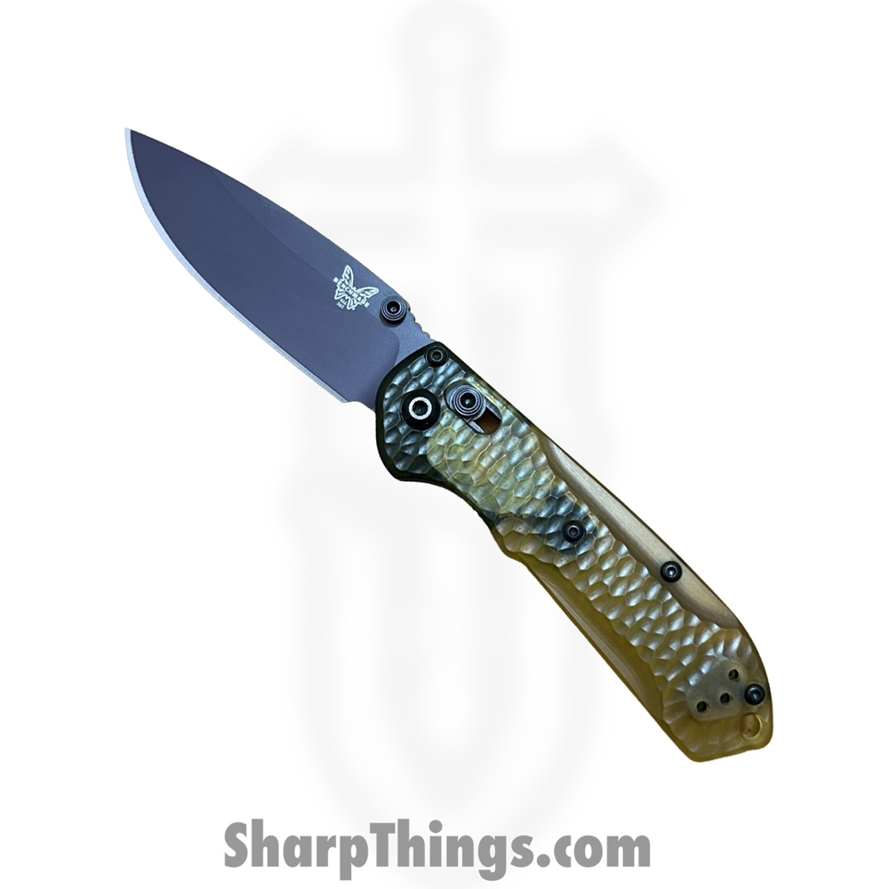 39ec5f43-2bcf-4575-a2e7-ef862ce68059_565PL-2501_1.jpg Benchmade - 565PL-2501 - Mini Freek Shot Show Exc - Folding Knife - Amethyst Cerakote CPM-M4 Drop Point - Ultem Scales - Amber - Image 1