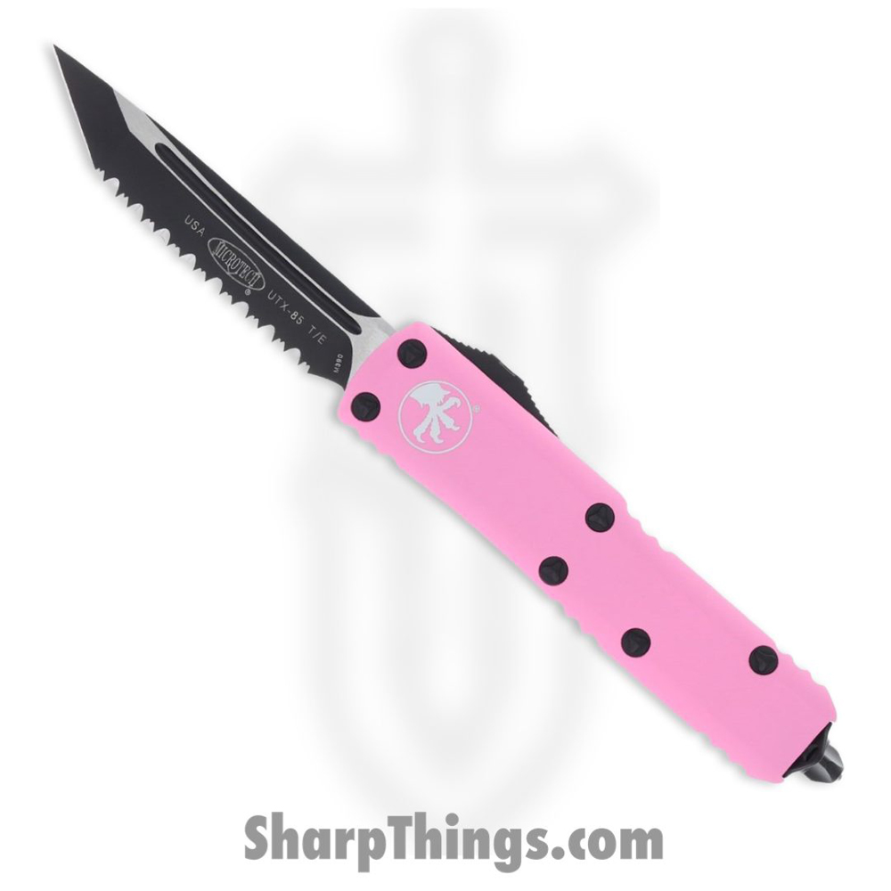 3ae2c901-1823-418f-8fa8-665db14db8cd_233-3BPK_1.jpg Microtech - 233-3BPK - UTX-85 T/E Full Serrated - OTF Auto - Cerakote Tanto - 6061-T6 Aluminum - Barbie Pink - Image 1