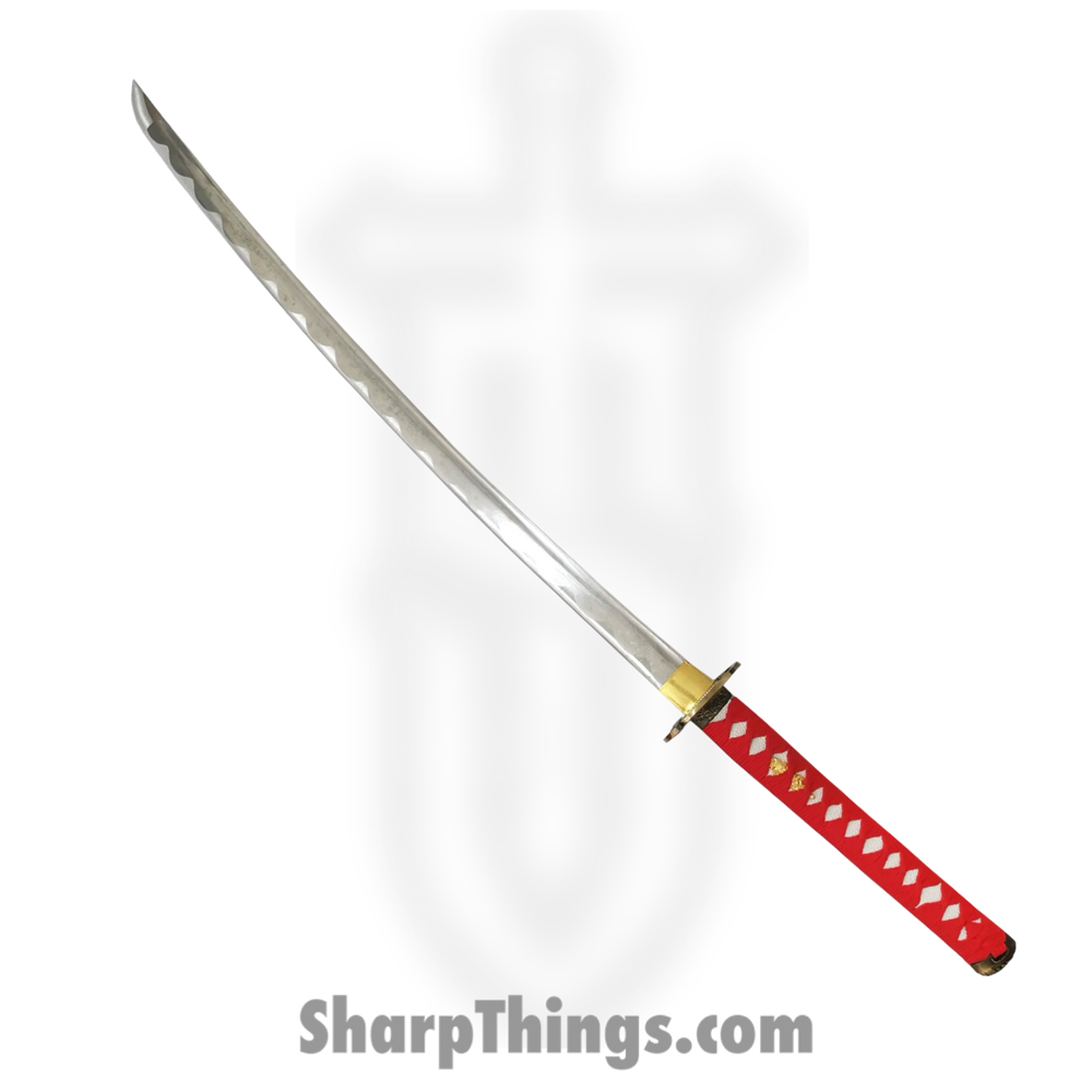 3bc57ea2-2064-4a11-b5d6-9edc8ed2305a_PS-H16-D_1.jpg PTC - PS-H16-D - Battle Ready Katana with Stand - Fixed Blade Knife - Carbon Steel Polished Sword - Wrapped - Red - Image 1