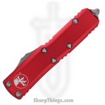Microtech - 232-12RD - UTX-85 - OTF Auto - Elmax, M390, 204P Stonewash Dagger - 6061-T6 Aluminum - Red