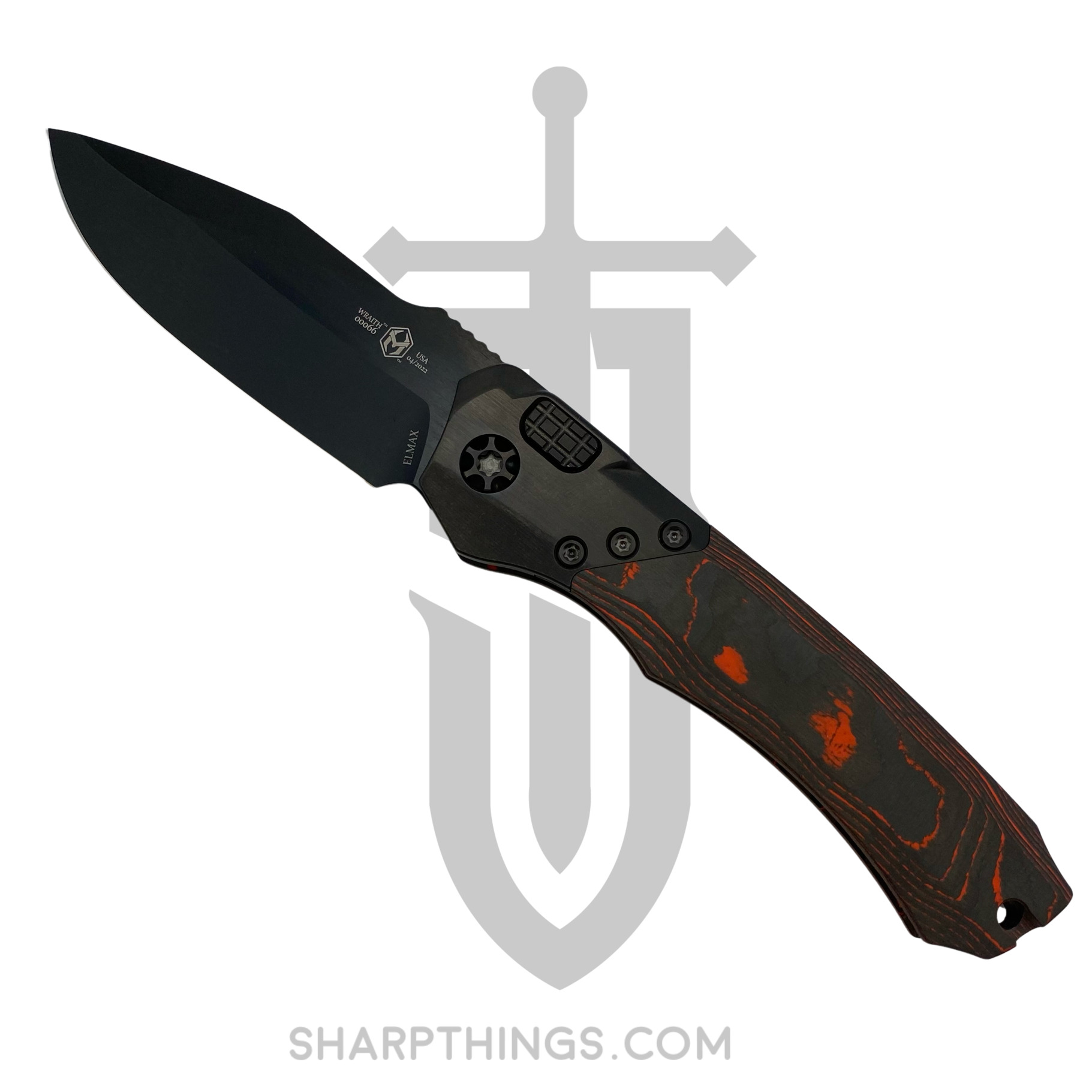3c632210-ad1e-4d51-94f0-45808bc80079_H000-6A-ORCF_1.jpg Heretic Knives - H000-6A-ORCF - Wraith - Automatic Knife - Elmax Coated Clip Point - 6061-T6 Aluminum/Fat Carbon Fiber - Black/Orange - Image 1