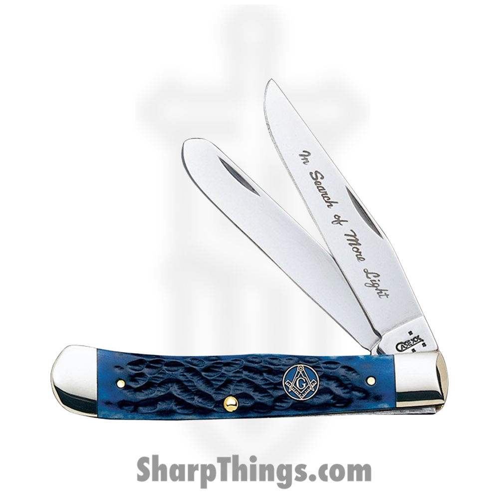 3ccb1816-a041-4ddd-8c9d-c183459bd7cb_CA1058_1.jpg Case Cutlery - CA1058 - Masonic Trapper - Folding Knife - Tru-Sharp Surgical Steel Satin Clip/Spey - Bone - Blue - Image 1