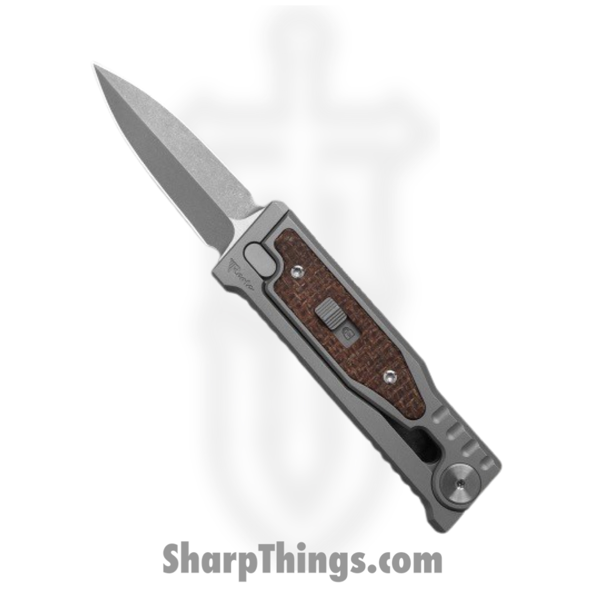 3d8efe72-b50c-4f3c-997b-902f89587df1_ExoMinSwDgBu_1.jpg Reate Knives - ExoMinSwDgBu - Mini Exo - Gravity Knife - CPM-3V Stonewashed Dagger - Micarta - Burlap - Image 1