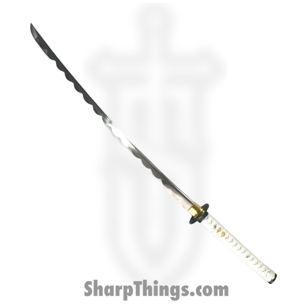 3df803f4-b66c-4fe2-8741-3678ef4b2ea7_PS-H-09_1.jpg PTC - PS-H-09 - Battle Ready Katana with Stand - Fixed Blade Knife - Carbon Steel Polished Sword - Wrapped - White - Image 1
