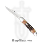 Case Cutlery - CA3574 - Hunter - Folding Knife - Tru-Sharp Surgical Stainless Steel Mirror Polished Multi - 6.5 Burnt BoneStag - Brown