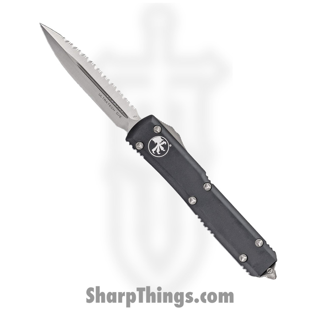 3f3ded97-c3a6-4c19-a10a-858ae6eca417_122-6_1.jpg Microtech - 122-6 - Ultratech - OTF Auto - Elmax, M390, 204P Satin Dagger - 6061-T6 Aluminum - Black - Image 1