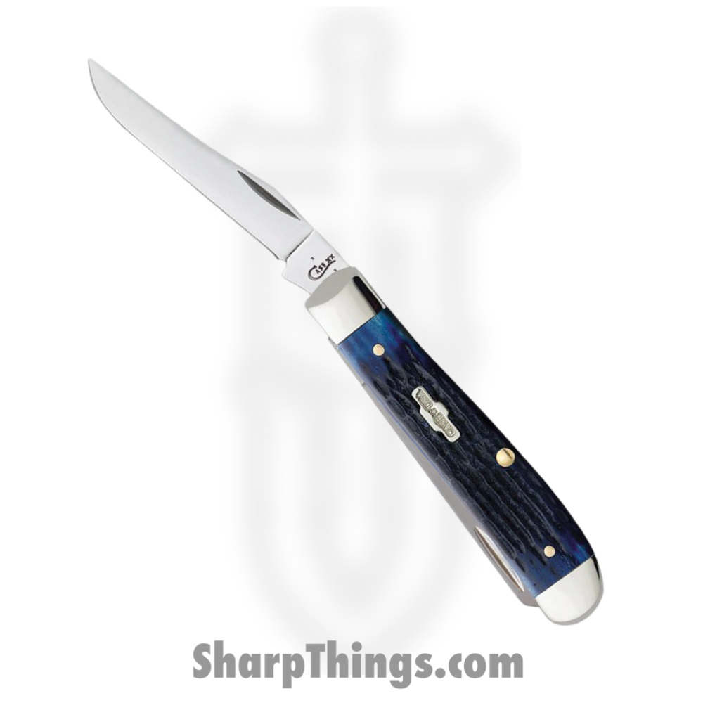 3f8cd370-c8b8-4c16-bc59-30825cc0dcfc_CA02838_1.jpg Case Cutlery - CA02838 - Mini Trapper - Folding Knife - Tru-Sharp™ Stainless Polished Clip/Spey - Corn Cob Jigged Bone - Blue - Image 1