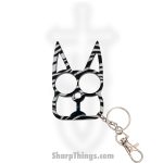 VOC - CT-009-ZEB - Cat Public Safety Keychain - Stainless Steel - Black and White Zebra Pattern