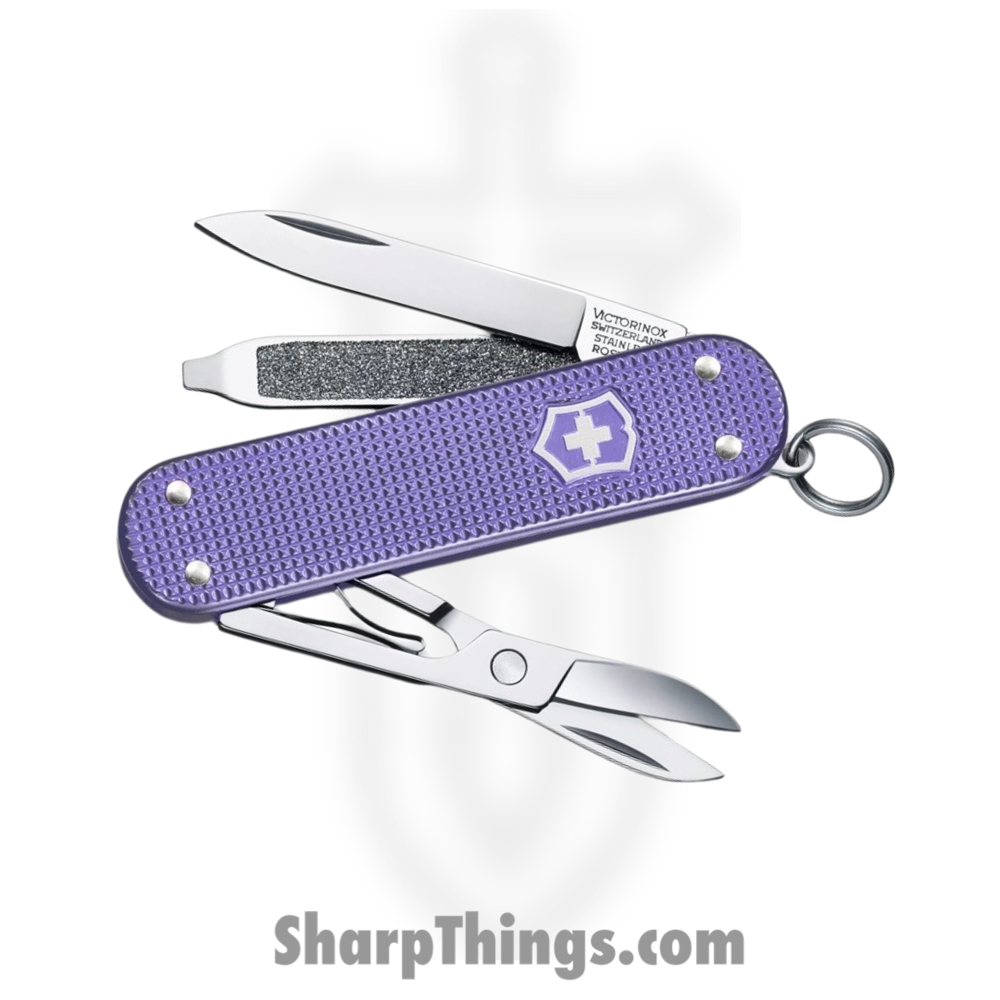3fa19fa6-da0d-41fe-a44a-3f6d4f231c4a_VN06221223G_1.jpg Victorinox - VN06221223G - Classic SD - Folding Knife - Stainless Polished Multi - Alox - Electric Lavender - Image 1
